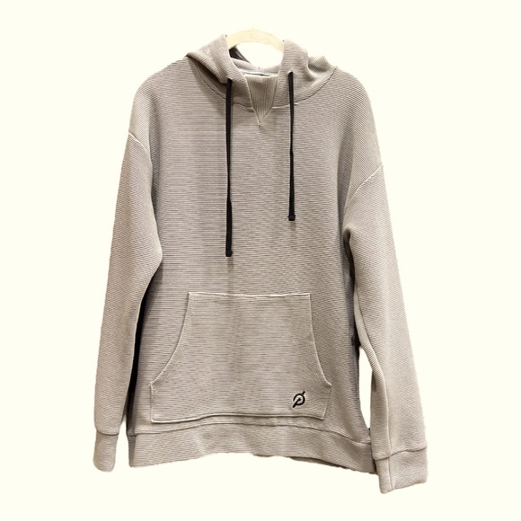 Peloton Gray Ribbed Hoodie Sweatshirt Kangaroo Pocket Long Sleeve Pullover SZ M - Picture 3 of 12